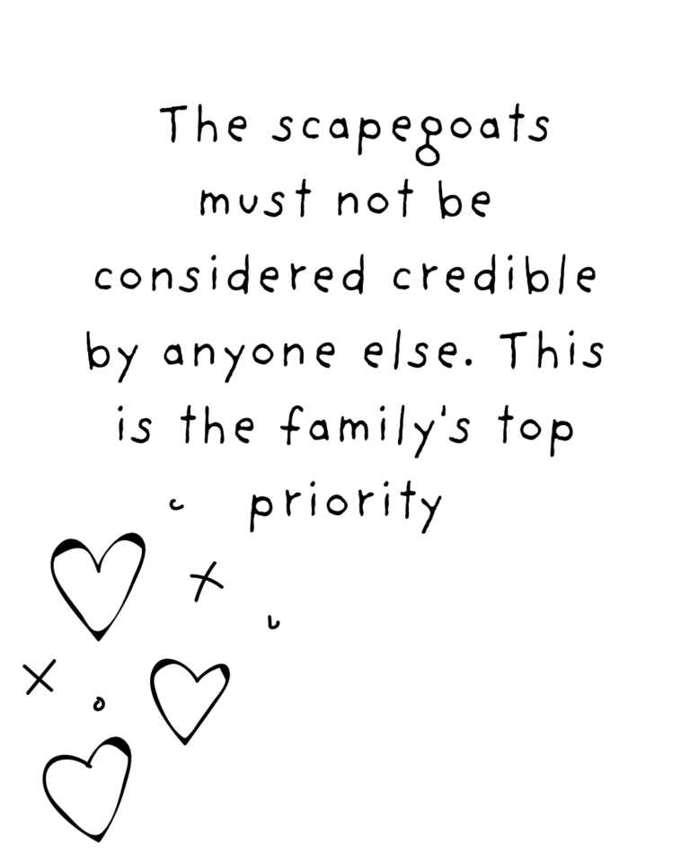 The scapegoats must not be considered credible by anyone else. This is the family's top priority