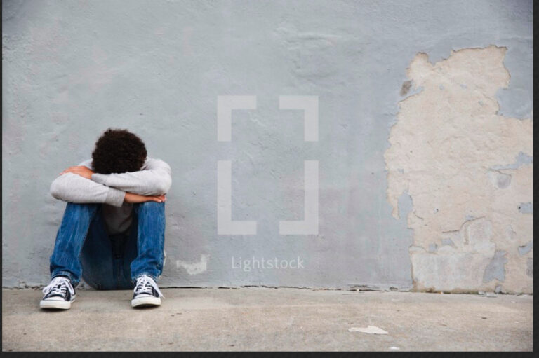 Teen boy alone - afraid