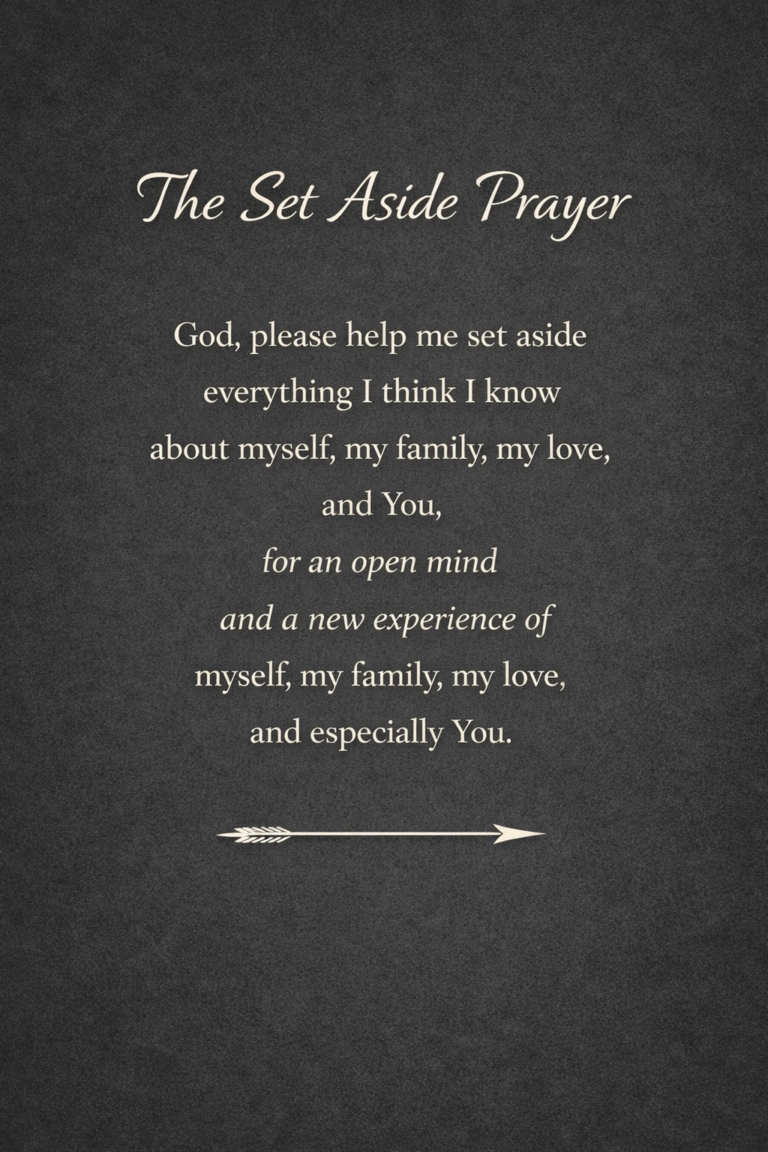 Minimalist graphic displaying the Set Aside Prayer about letting go of assumptions to allow openness, healing, and alignment
