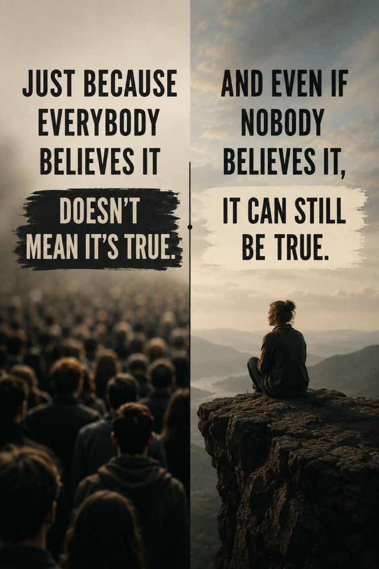 A crowd beside a woman standing alone, illustrating what it feels like when someone more influential controls the narrative and everyone believes their version.